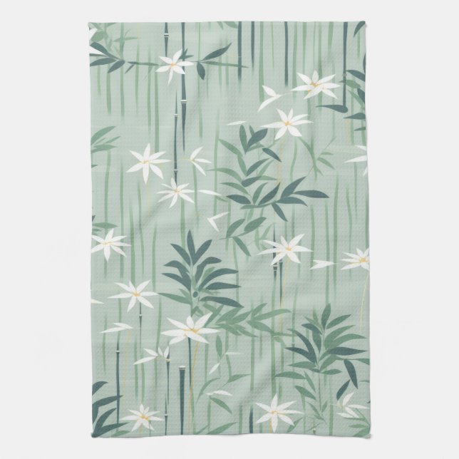 Serene Bamboo Blossom Asian  (4) Tea Towel (Vertical)