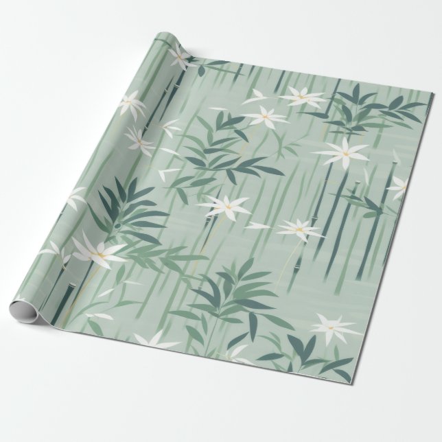 Serene Bamboo Blossom Asian  (4) Wrapping Paper (Unrolled)
