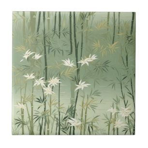 Serene Bamboo Blossom Asian  (6) Ceramic Tile