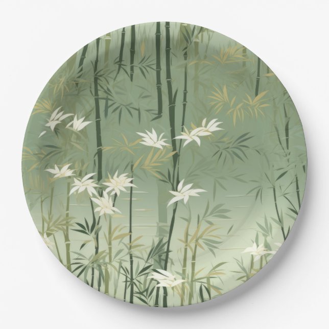 Serene Bamboo Blossom Asian  (6) Paper Plate (Front)