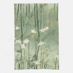 Serene Bamboo Blossom Asian (6) Tea Towel
