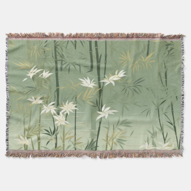 Serene Bamboo Blossom Asian  (6) Throw Blanket (Front)