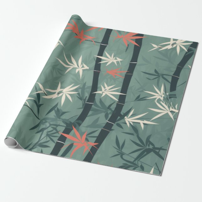 Serene Bamboo Blossom Asian  (7) Wrapping Paper (Unrolled)