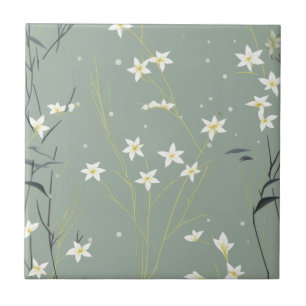 Serene Bamboo Blossom Asian  (8) Ceramic Tile
