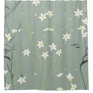 Serene Bamboo Blossom Asian (8) Shower Curtain