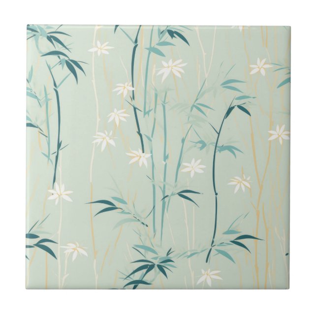 Serene Bamboo Blossom Asian  (9) Ceramic Tile (Front)