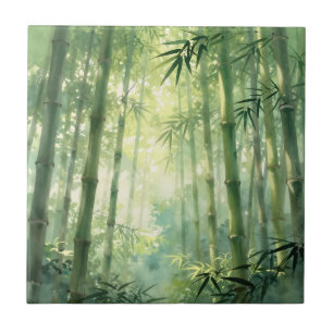 Serene Bamboo Forest Mist Glow Ceramic Tile