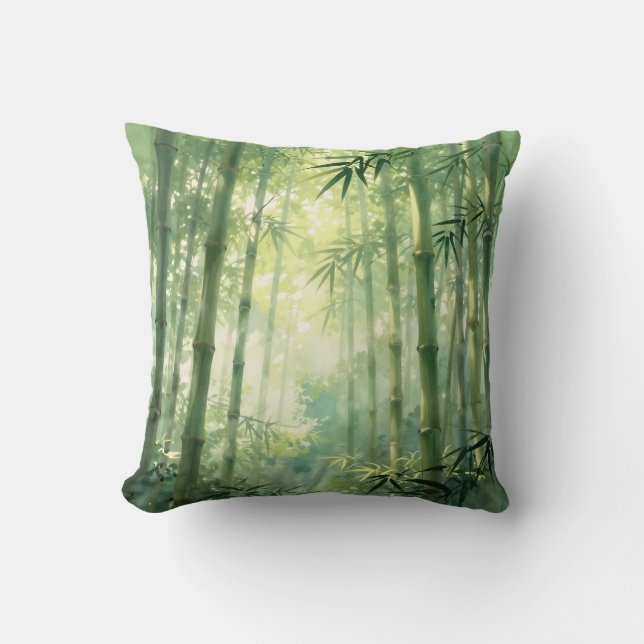 Serene Bamboo Forest Mist Glow Cushion (Front)