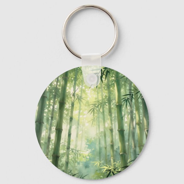 Serene Bamboo Forest Mist Glow Key Ring (Front)