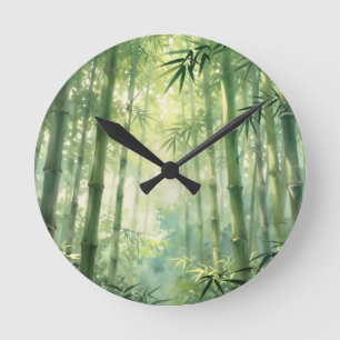 Serene Bamboo Forest Mist Glow Round Clock