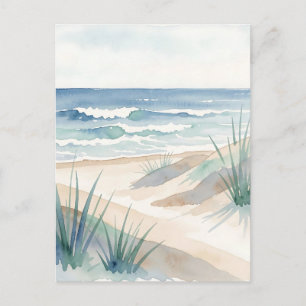 Serene Beach Dunes Ocean Watercolor Coastal  Postcard