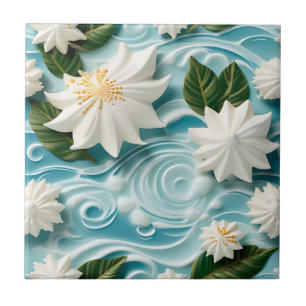 Serene Beach Scene with White Seafoam Ceramic Tile