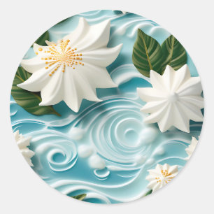 Serene Beach Scene with White Seafoam Classic Round Sticker