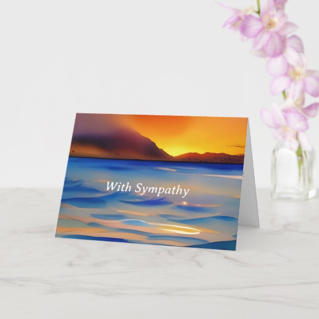 Serene Beach Sunset Customisable Sympathy Card (Orchid)