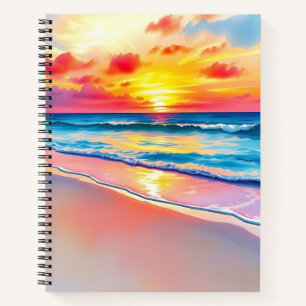 Serene Beach Sunset with Vibrant Reflections Notebook