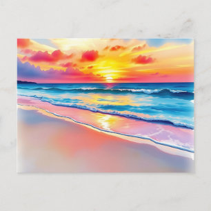 Serene Beach Sunset with Vibrant Reflections Postcard