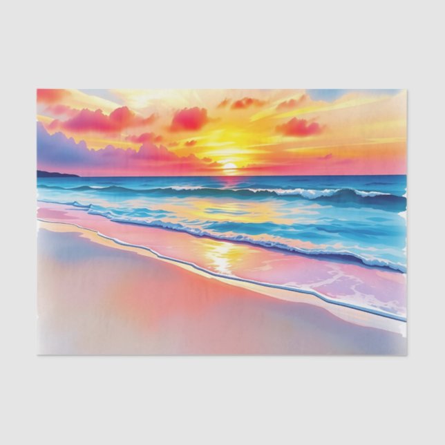 Serene Beach Sunset with Vibrant Reflections Tissue Paper (Front)