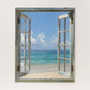Serene Beach Window View Jigsaw Puzzle