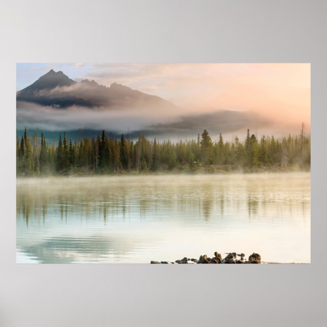 Serene beautiful lake in morning mountains, Oregon Poster (Front)