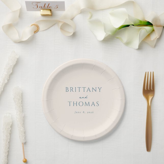 Serene Beige Minimalist Wedding Paper Plate (Wedding)