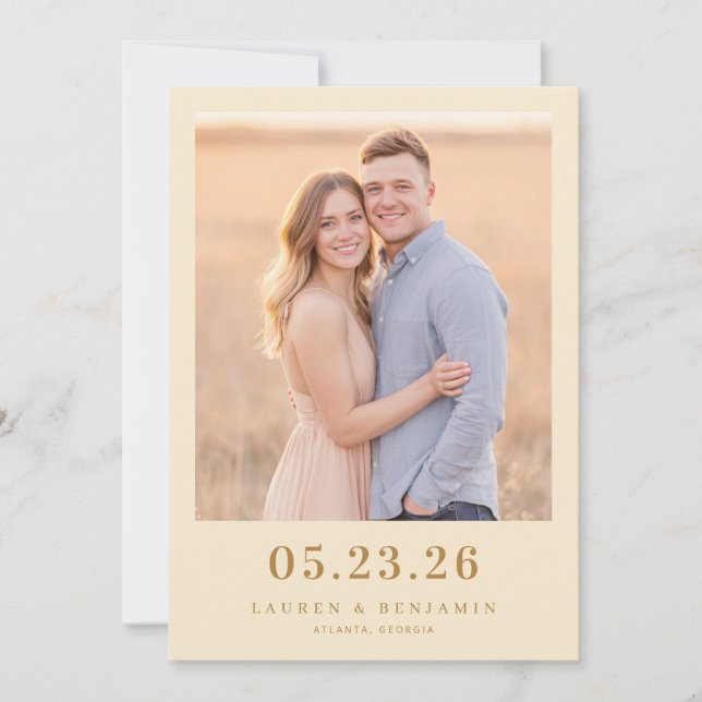 Serene Beige Romantic Photo Save The Date (Front)