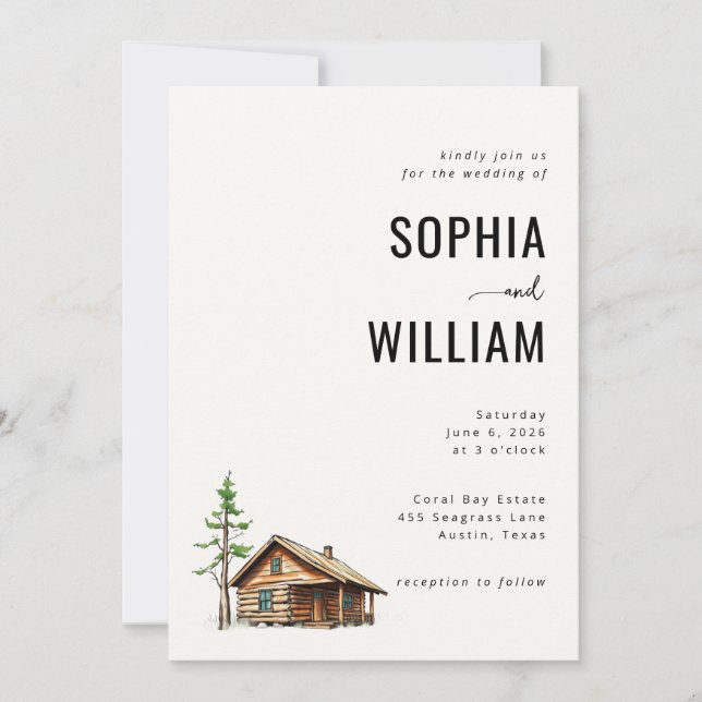 Serene Beige Rustic Cabin Invitation (Front)