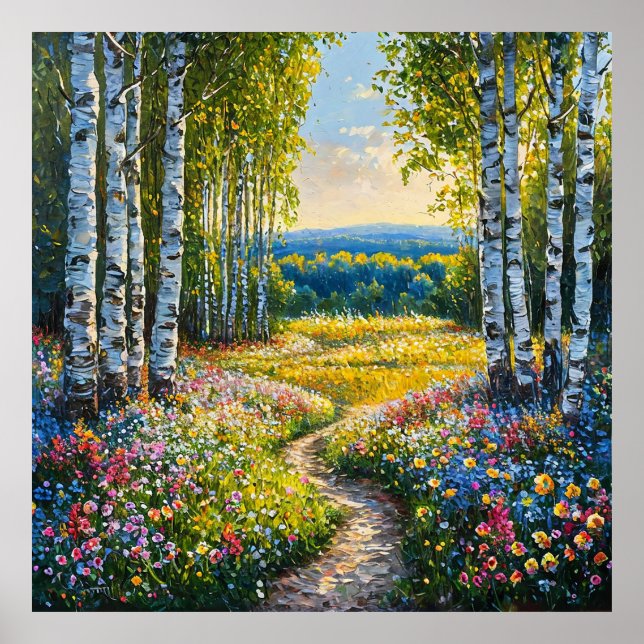 Serene birch forest landscape poster (Front)
