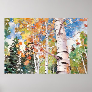 Serene Birch Forest Watercolor Art Print