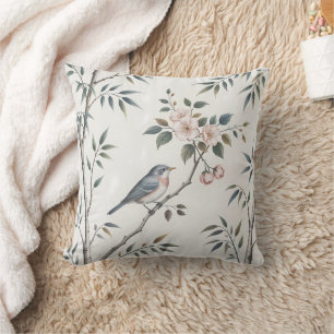 Serene Bird & Blossom Throw Pillow