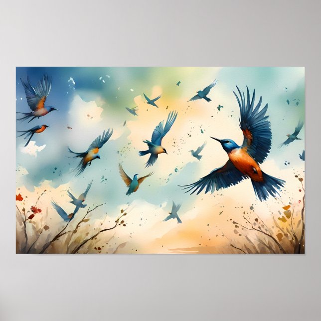 Serene Bird Flight – Tranquil Birds in Motion Poster (Front)