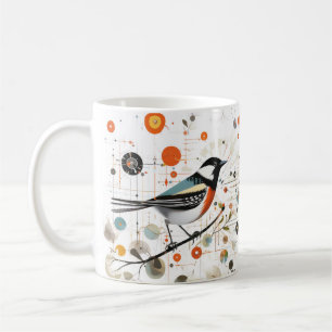 Serene Bird on Branch Amidst Harmonious Circles Coffee Mug