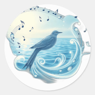 Serene Bird with Musical Notes Classic Round Sticker