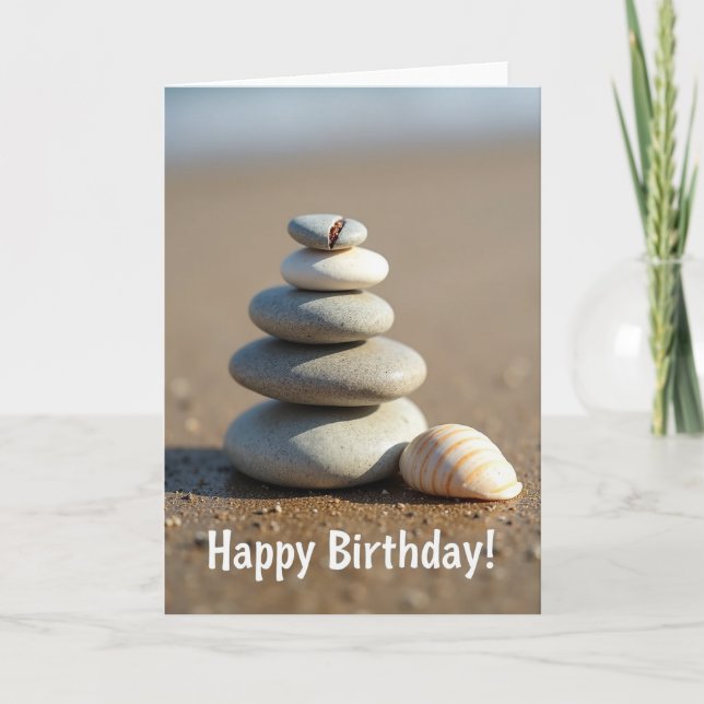 Serene Birthday Stone Stack Card (Front)