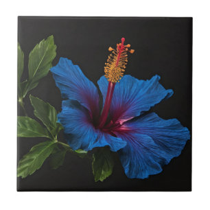 "Serene Bloom: The Beauty of Blue Hibiscus Flowers Ceramic Tile
