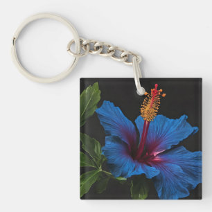 "Serene Bloom: The Beauty of Blue Hibiscus Flowers Key Ring