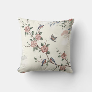 Serene Blossom & Birds Throw Pillow