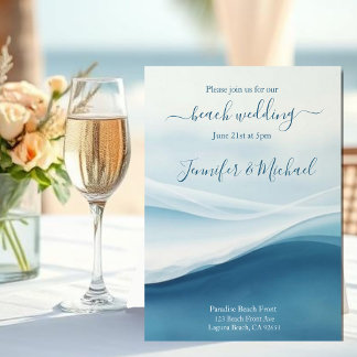 Serene Blue Abstract Beach Wedding Invitation