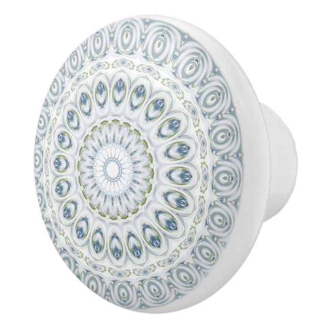 Serene Blue and Green Mandala Pattern Design Ceramic Knob (Right)
