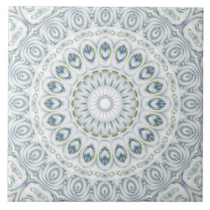 Serene Blue and Green Mandala Pattern Design Ceramic Tile