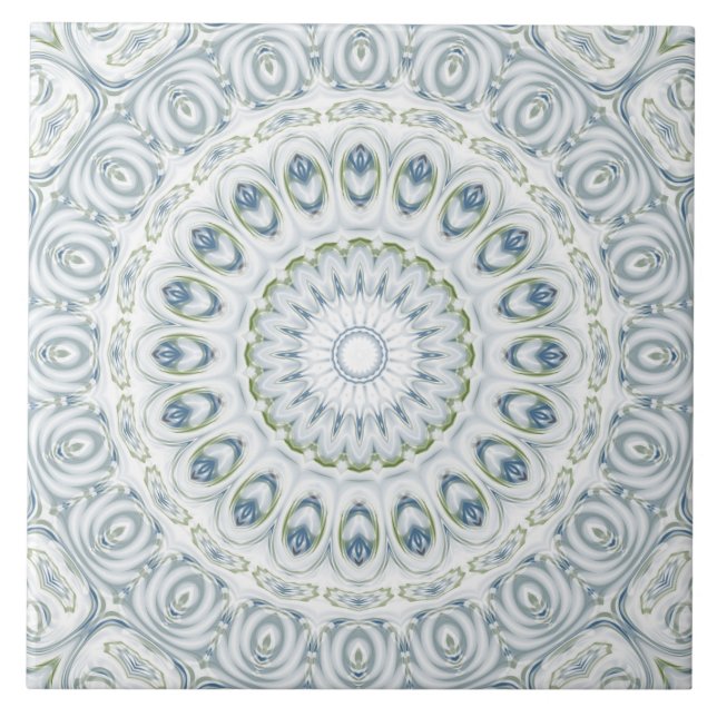 Serene Blue and Green Mandala Pattern Design Ceramic Tile (Front)