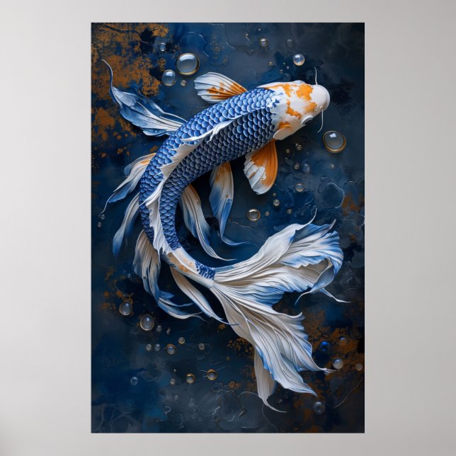 Serene Blue and White Koi Fish Pond Poster (Front)
