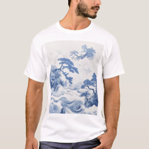 Serene Blue and White Landscape Water Painting T-S T-Shirt