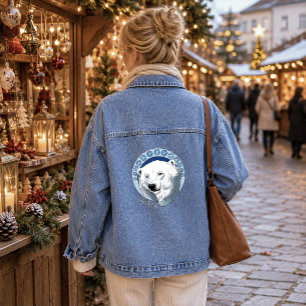Serene Blue Art Nouveau Polar Bear Snowflakes Denim Jacket