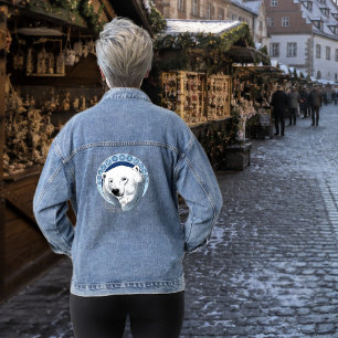 Serene Blue Art Nouveau Polar Bear Snowflakes Denim Jacket