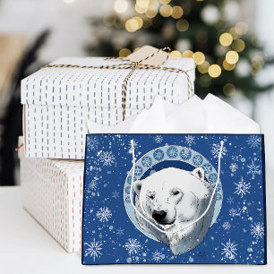 Serene Blue Art Nouveau Polar Bear Snowflakes Large Gift Bag