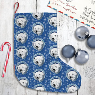 Serene Blue Art Nouveau Polar Bear Snowflakes Small Christmas Stocking