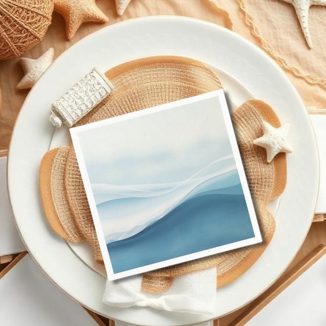 Serene Blue Beach Wedding Napkin (Serene Blue Abstract Wedding Napkins)
