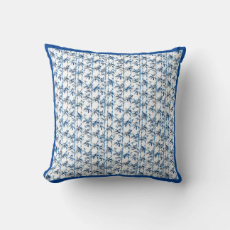 Serene Blue Bird on delicate bamboo stalks Cushion