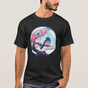 Serene Blue Bird Perched on Blossom Branch Soothin T-Shirt