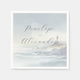 Serene Blue Coastal Lighthouse Napkin